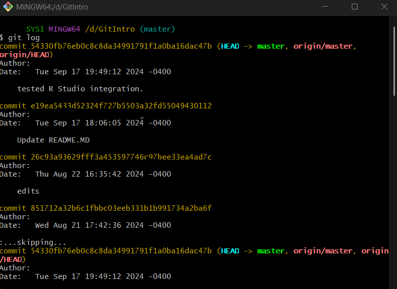 `git log` screenshot
